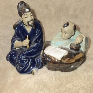 Vintage Chinese Mudmen Shiwan Clay Scholar Scribe Statue Figurine 5.75”